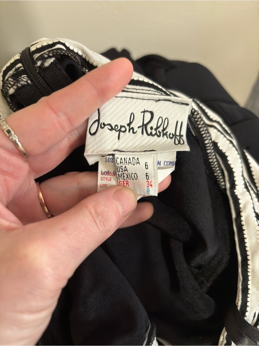Joseph Ribkoff Wide Leg Jumpsuit 6 Nautical Off Shoulder Quiet Luxury Black - Picture 12 of 12